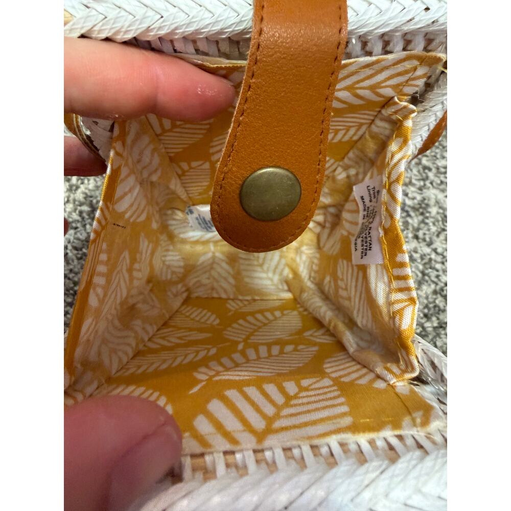 White Woven Rattan Sunflower Crossbody Bag Brown Strap Phone Purse Bali Style - Picture 4 of 6